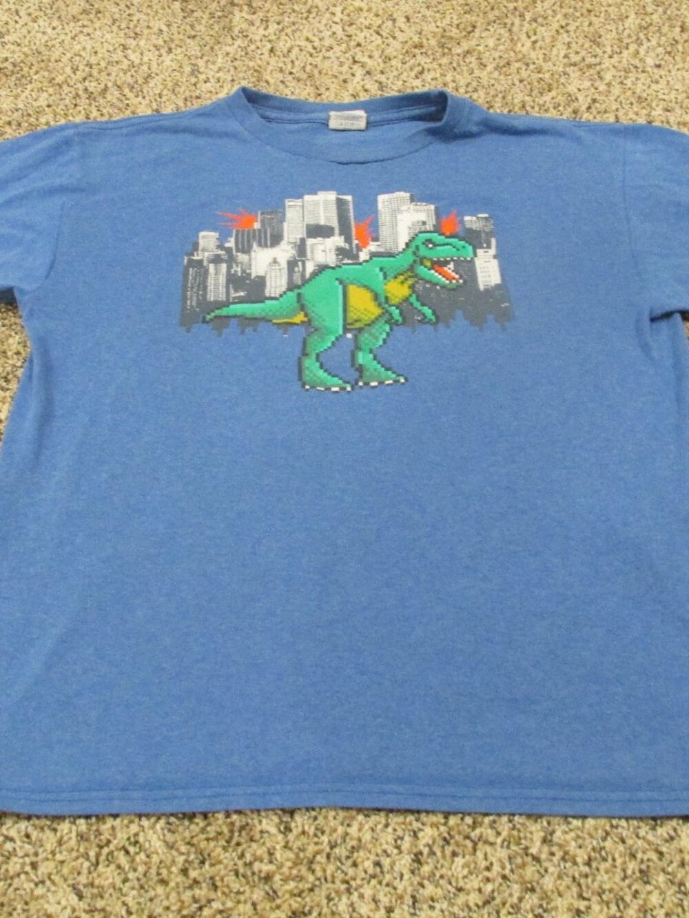 Dinosaur Pullover T Shirt Youth Boys XL Blue Short Sleeve Crew Top Tee